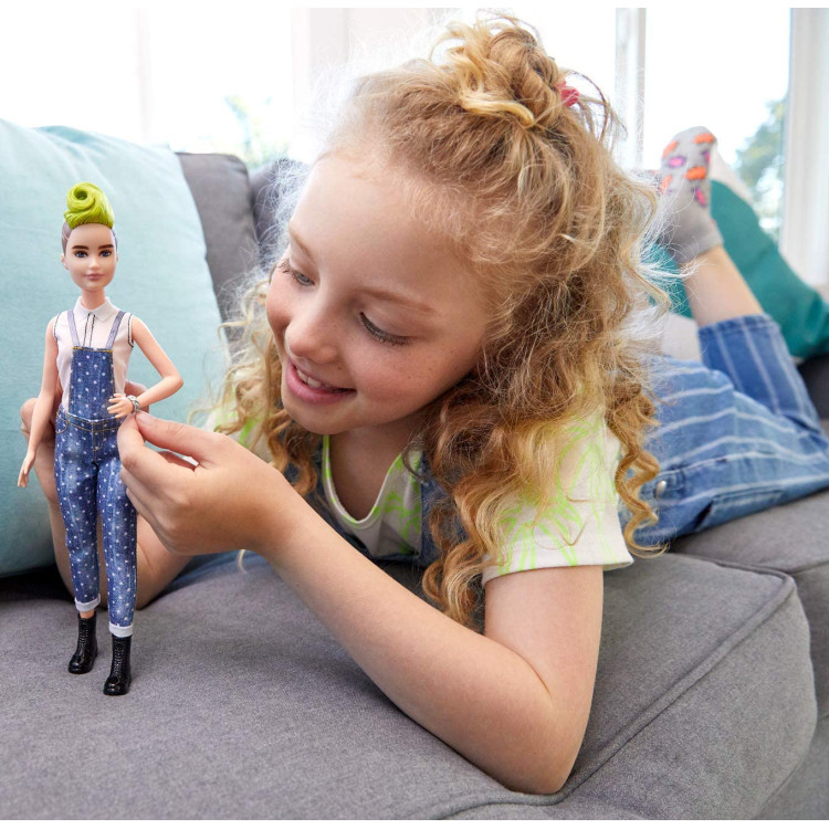 Barbie Fashionistas Doll With Green Striped Mohawk & Denim Overalls - Includes Outfit & Accessories - View #6