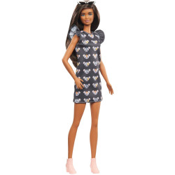 Кукла Барби Модница Barbie Fashionistas Doll with Long Brunette Hair Wearing Mouse-Print Dress 140
