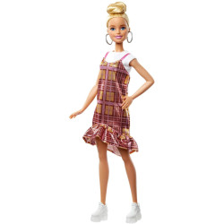 Кукла Барби Модница Barbie Fashionistas Doll with Blonde Updo Hair Wearing Pink & Golden Shimmery Plaid Dress 142