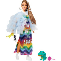 Кукла Барби Экстра Модница в голубом жакете с рюшами Barbie Extra Doll #9 in Blue Ruffled Jacket with Pet Crocodile