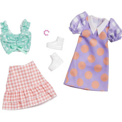 Одежда для кукол Барби Barbie Fashions 2-Pack, Polka Dot Blouse & Gingham Skirt, Polka Dot Dress