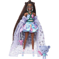 Кукла Барби Экстра шикарная Модница Темнокожая Брюнетка Barbie Extra Fancy Doll in Teddy-Print Gown with Teddy Bear Pet