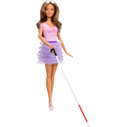 Кукла Барби Модница Незрячая с тростью Barbie Fashionistas Blind Pink Top and Ruffled Skirt with Cane 228 (HRH17)
