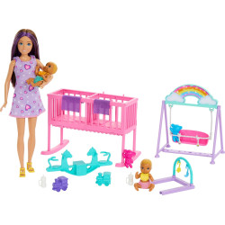 Игровой набор Барби Детская комната Скиппер няня с двумя малышами Barbie Skipper Nursery Playset with Twin Baby (HXM99)