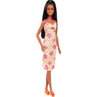 Кукла Барби Модница в клетчатом оранжево-розовом платье миди с цветами Barbie Fashionistas Checkered Orange and Pink Flower Midi Dress 233 (HYT91)