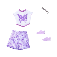 Одяг для ляльок Барбі Білий топ з метеликом та фіолетові шорти Barbie Fashion Pack Butterfly Print Top Purple Shorts (HYV20)
