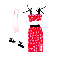 Одяг для ляльок Барбі Червоний комплект з рожевими серцями Barbie Fashion Pack Red and Pink Heart Set (HYV23)