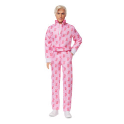 Кукла Кен Барби Райан Гослинг с роликами в розовом комбинезоне Barbie The Movie Ryan Gosling as Ken Pink Jumpsuit with “B” (JCP80)