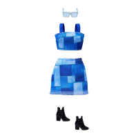 Одяг для ляльок Барбі Блакитний костюм у стилі печворк Barbie Style Complete Looks Blue Patchwork Skirt and Top (JJN90)